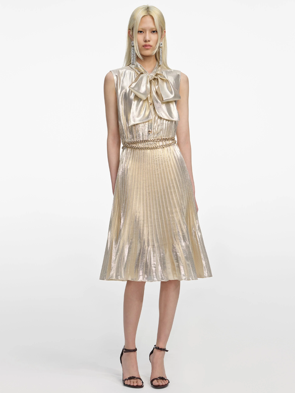 Gold Metallic Sleeveless Midi Dress