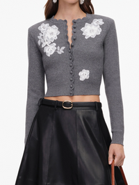 Grey Lace Flower Knit Cardigan