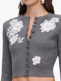 Grey Lace Flower Knit Cardigan
