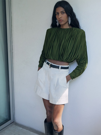 Olive Jersey Gathered Top