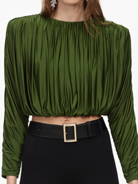 Olive Jersey Gathered Top