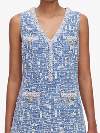 Blue Textured Denim Mini Dress