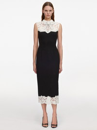 Black Contrast Lace Bodice Midi Dress