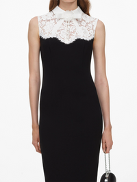 Black Contrast Lace Bodice Midi Dress