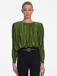 Olive Jersey Gathered Top