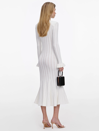 White Pointelle Knit Midi Dress