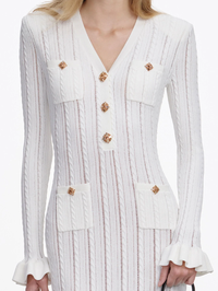 White Pointelle Knit Midi Dress