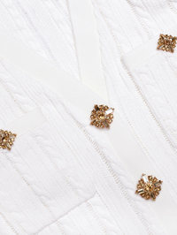 White Pointelle Knit Midi Dress