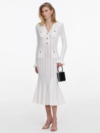 White Pointelle Knit Midi Dress