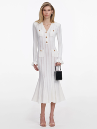 White Pointelle Knit Midi Dress