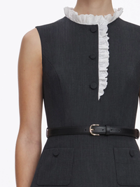 Grey Tailored Cotton Frill Mini Dress