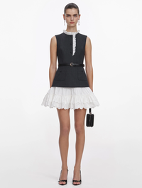 Grey Tailored Cotton Frill Mini Dress