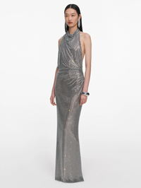 Grey Rhinestone Drape Maxi Dress