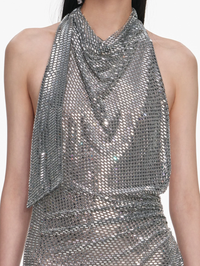 Grey Rhinestone Drape Maxi Dress