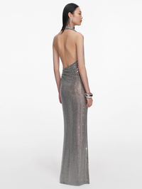 Grey Rhinestone Drape Maxi Dress