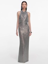 Grey Rhinestone Drape Maxi Dress