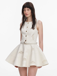 Cream Broderie Denim Sleeveless Mini Dress