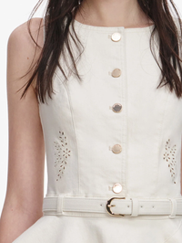 Cream Broderie Denim Sleeveless Mini Dress