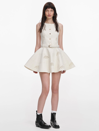 Cream Broderie Denim Sleeveless Mini Dress