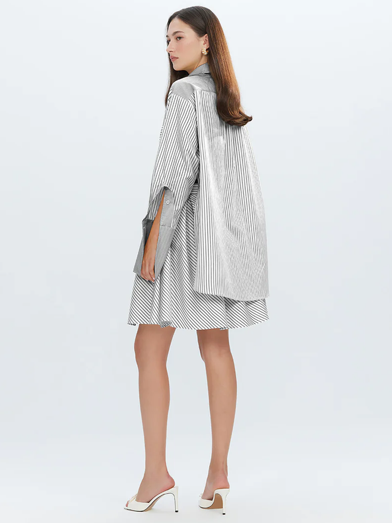 Echo Box Pleat Striped Short Skirt