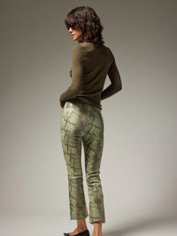 Back view of the SPRWMN Jackie Leather Ankle Flare in Anaconda Green