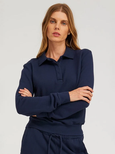 Cotton Terry Polo Sweatshirt in Navy