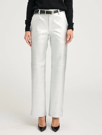 Metallic Silver Leather Baggy Trousers by SPRWMN-SILVER-AMY Atelier