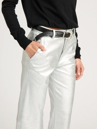 Metallic Silver Leather Baggy Trousers by SPRWMN - View 3