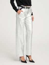 Metallic Silver Leather Baggy Trousers by SPRWMN - View 4