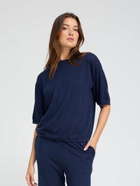 SPRWMN Short Sleeve Turtle Neck Top in Navy - 1