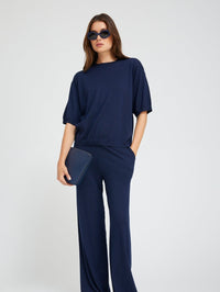 SPRWMN Short Sleeve Turtle Neck Top in Navy - 2