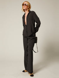 SPRWMN WIde Leg Easy Pants In Black Polka Dot – Image 2