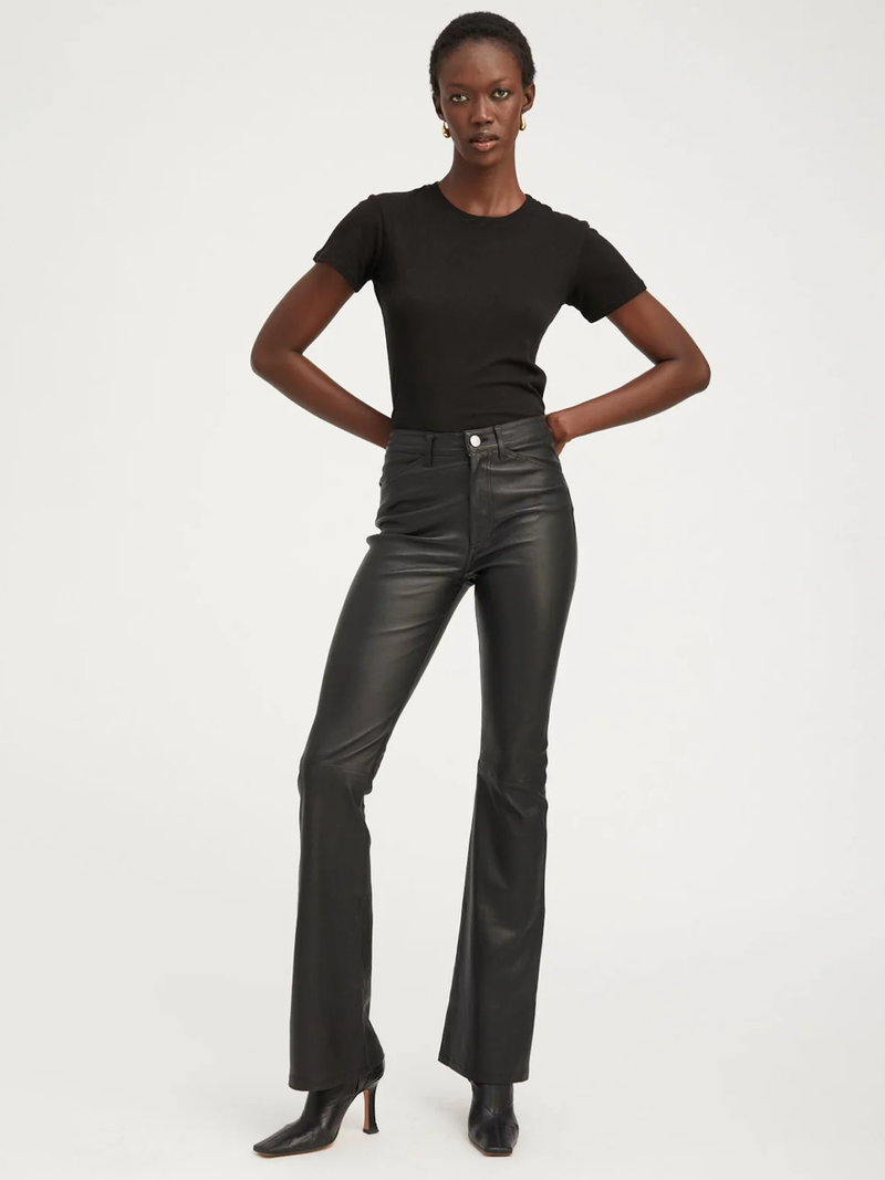 Black Leather 5 Pocket Straight Leg Pants