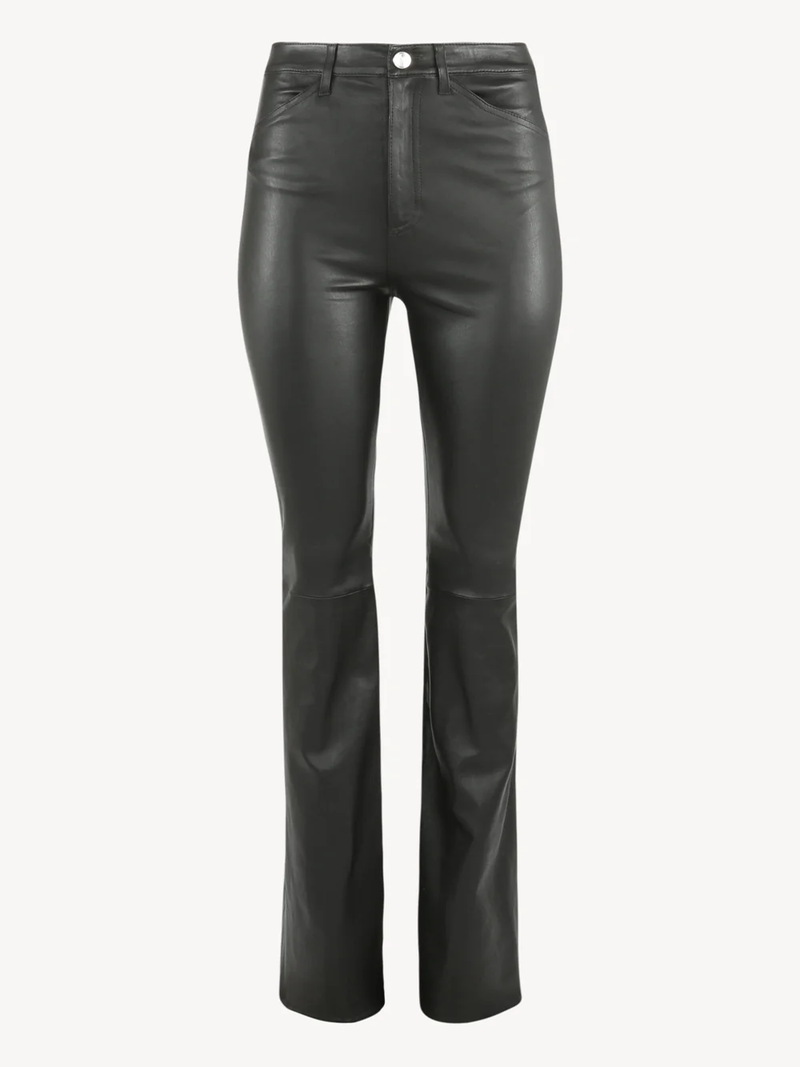 Black Leather 5 Pocket Straight Leg Pants