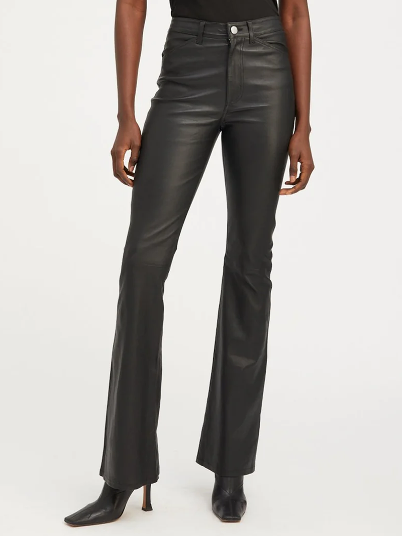 Black Leather 5 Pocket Straight Leg Pants