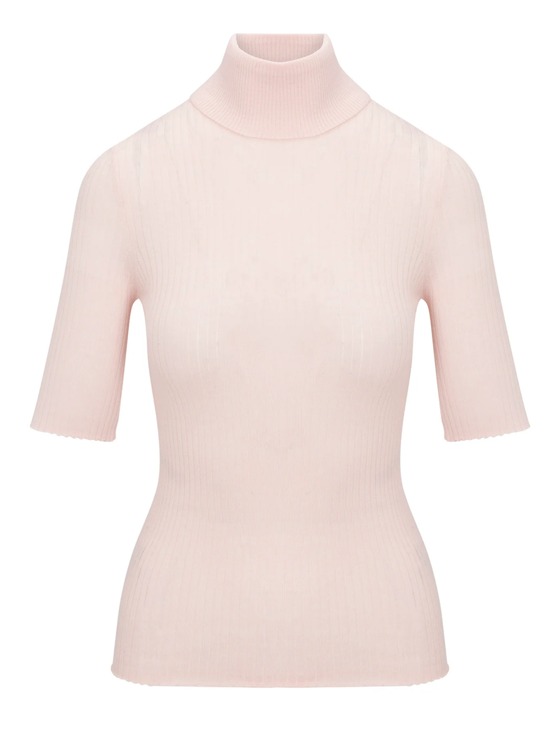 Blush Cashmere Short Sleeve Turtleneck