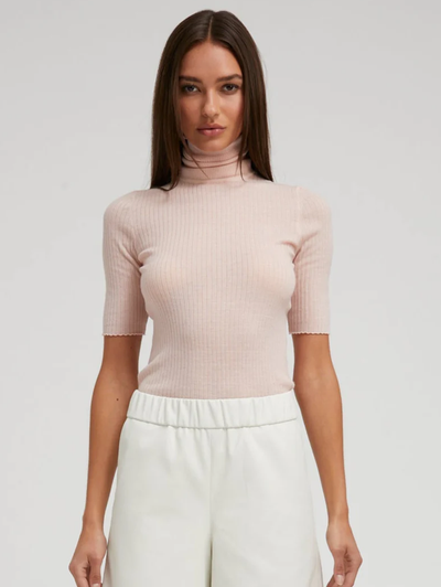Blush Cashmere Short Sleeve Turtleneck