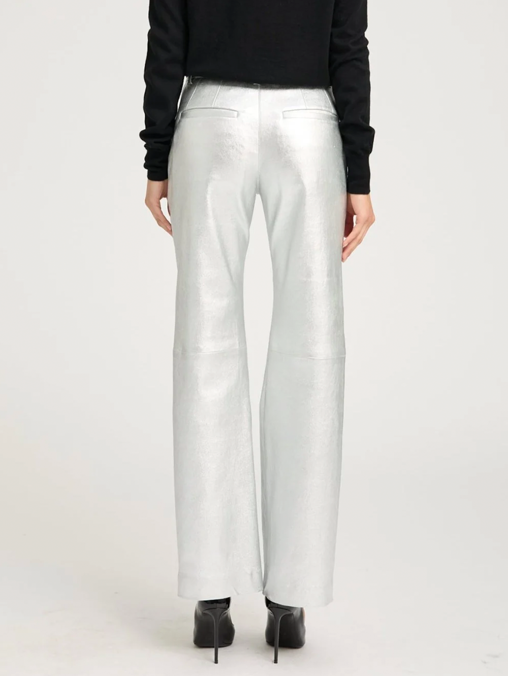 Metallic Silver Leather Baggy Trousers