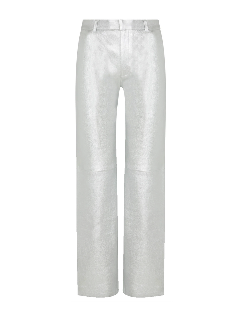 Metallic Silver Leather Baggy Trousers