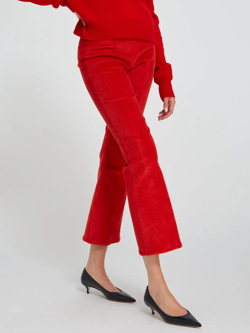 Red Corduroy Ankle Flare with Princess Seams