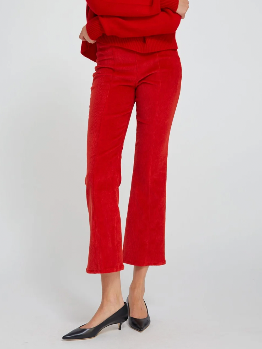 Red Corduroy Ankle Flare with Princess Seams