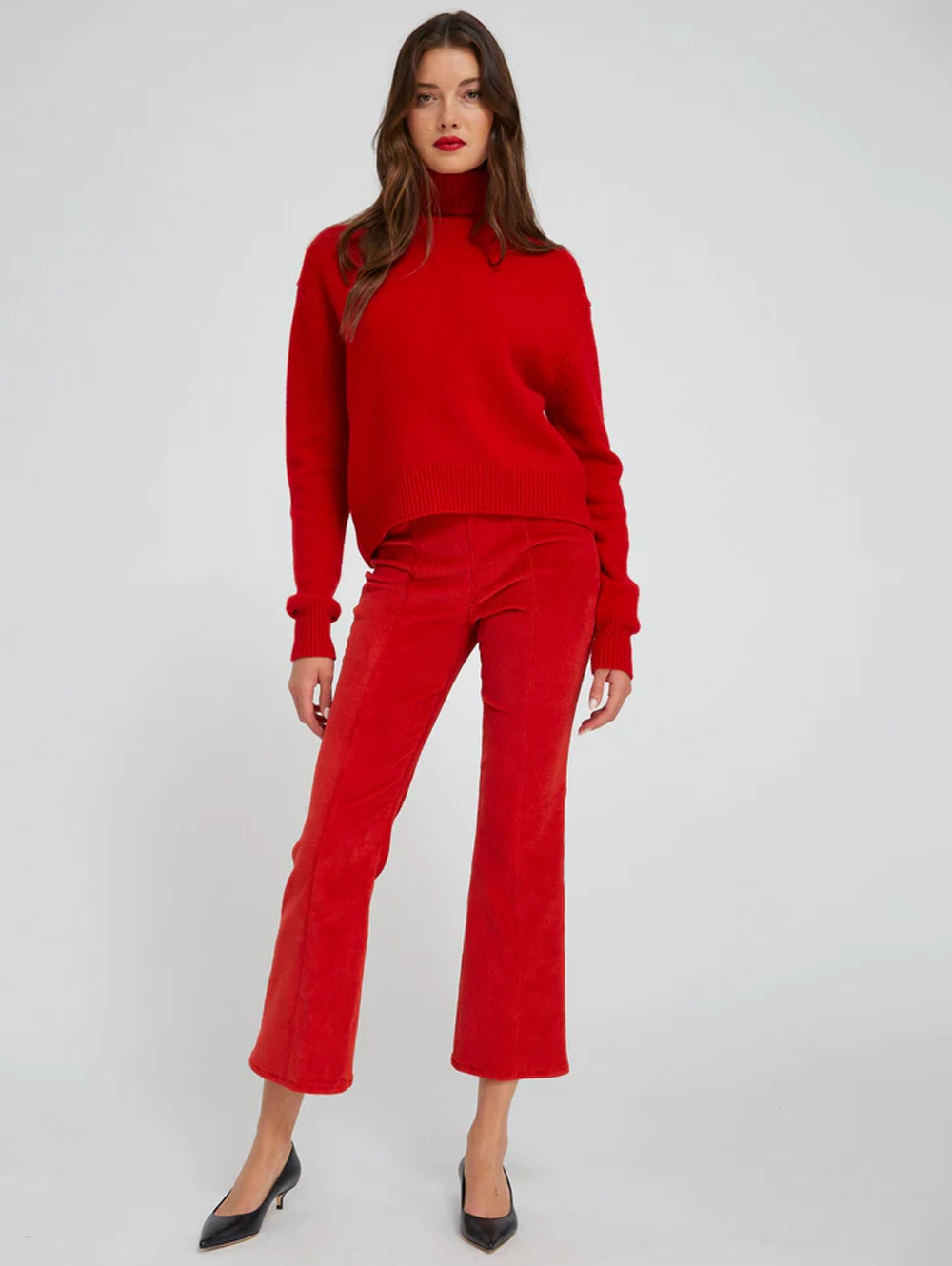 Red Corduroy Ankle Flare with Princess Seams