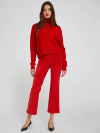 Red Corduroy Ankle Flare with Princess Seams