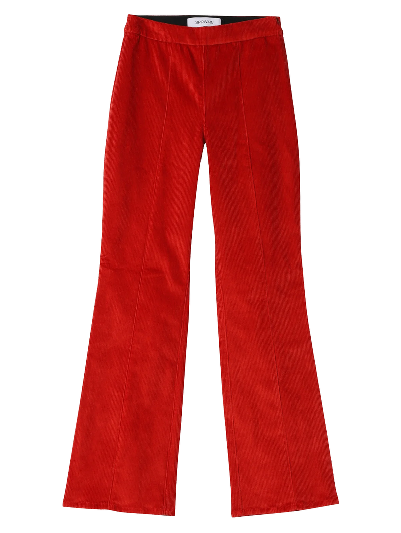Red Corduroy Ankle Flare with Princess Seams