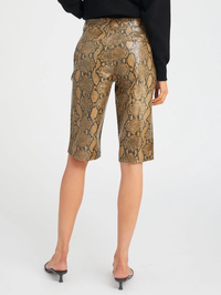 Tan Python Leather Bermuda Shorts