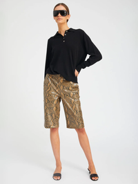 Tan Python Leather Bermuda Shorts