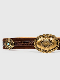 Brass Turquoise Conchos Belt in Brown