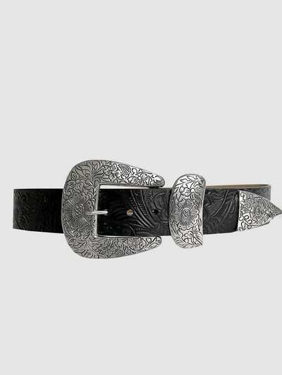 Braun Antique Silver Buckle Belt in Black