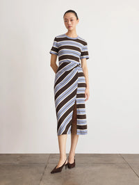 Short Sleeve Cody Dress in Dark Fig/Winter Sky/Cream Multi