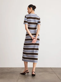 Short Sleeve Cody Dress in Dark Fig/Winter Sky/Cream Multi